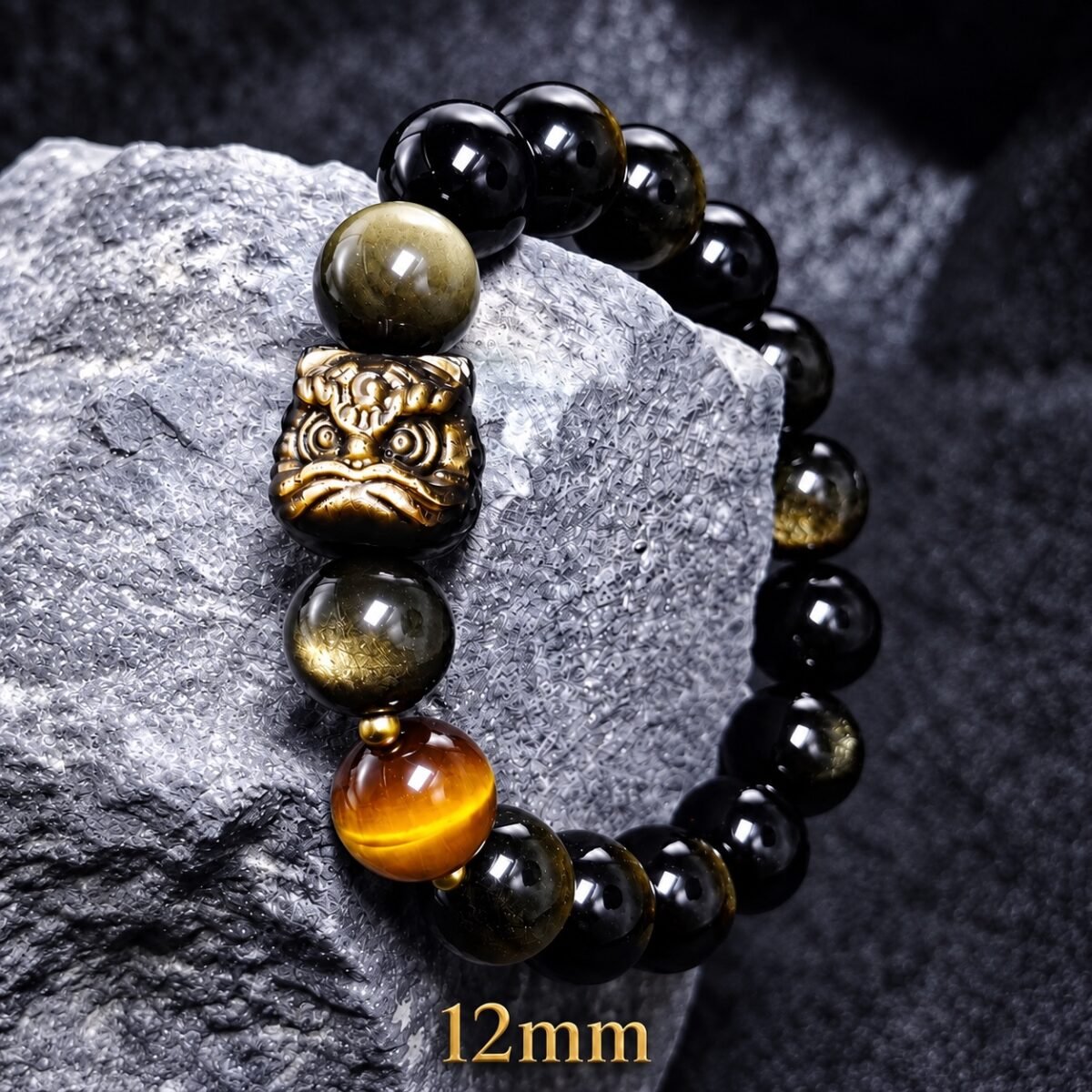 Awakened Lion Tiger Eye & Obsidian Protection Bracelet