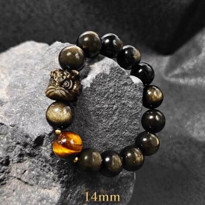 Awakened Lion Tiger Eye & Obsidian Protection Bracelet