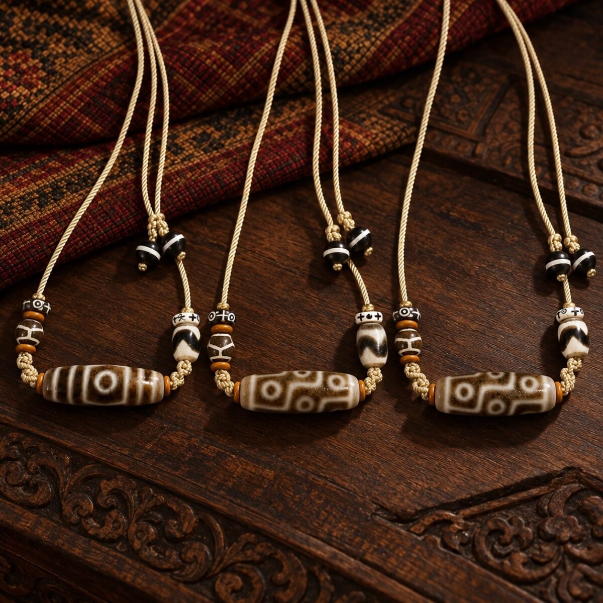 Golden Ember Dzi Talisman Necklace