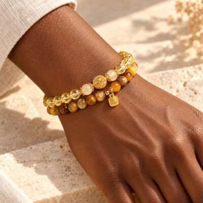 golden-momentum-tiger-eye-and-citrine-wealth-talisman-bracelet-double-strand-6mm-black-wrist-lifestyle Golden Momentum Tiger Eye & Citrine Wealth Talisman Bracelet