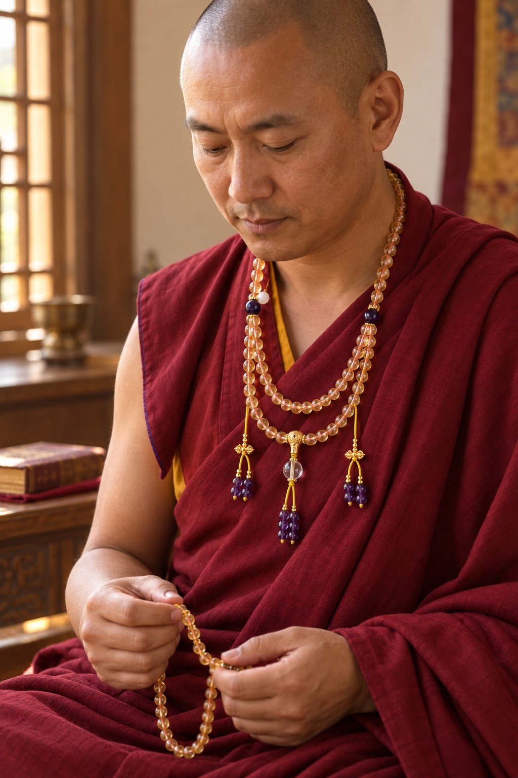 golden-quartz-amethyst-prayer-mala-monk-devotional-v2 Golden Quartz & Amethyst 108-Bead Mala Bracelet & Necklace