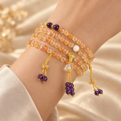 golden-quartz-amethyst-prayer-mala-worn-multiwrap-v2 Golden Quartz & Amethyst 108-Bead Mala Bracelet & Necklace