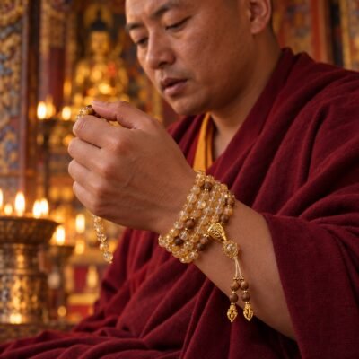 Golden Quartz Sandalwood Guru Mala