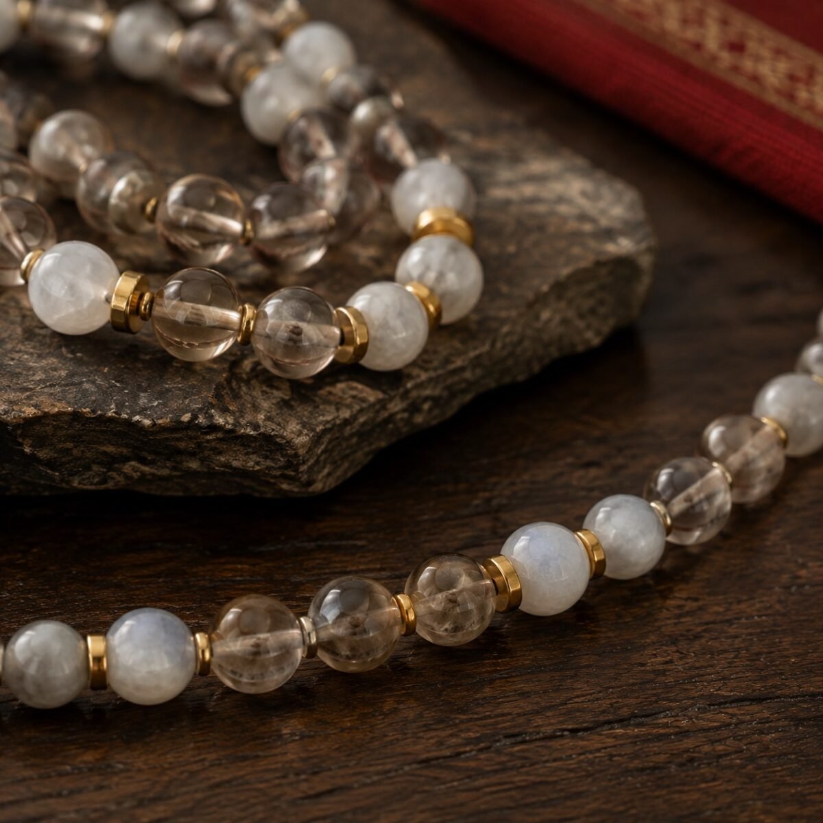 golden-stillness-mala-spacer-quartz-mala-detail Golden Stillness Mala Spacer