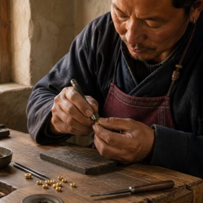 golden-stillness-mala-spacer-tibetan-artisan Golden Stillness Mala Spacer