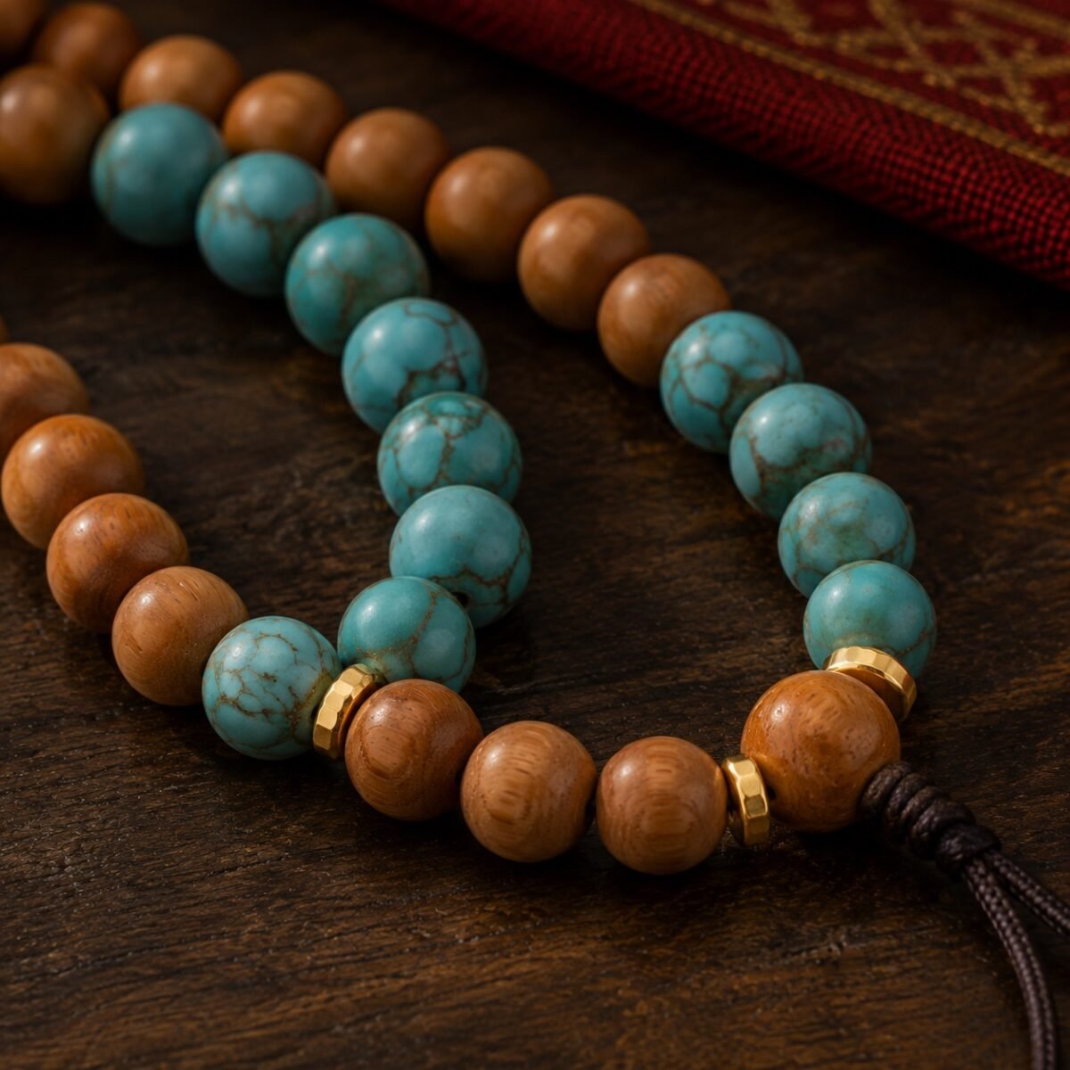 golden-stillness-mala-spacer-turquoise-mala-detail Golden Stillness Mala Spacer