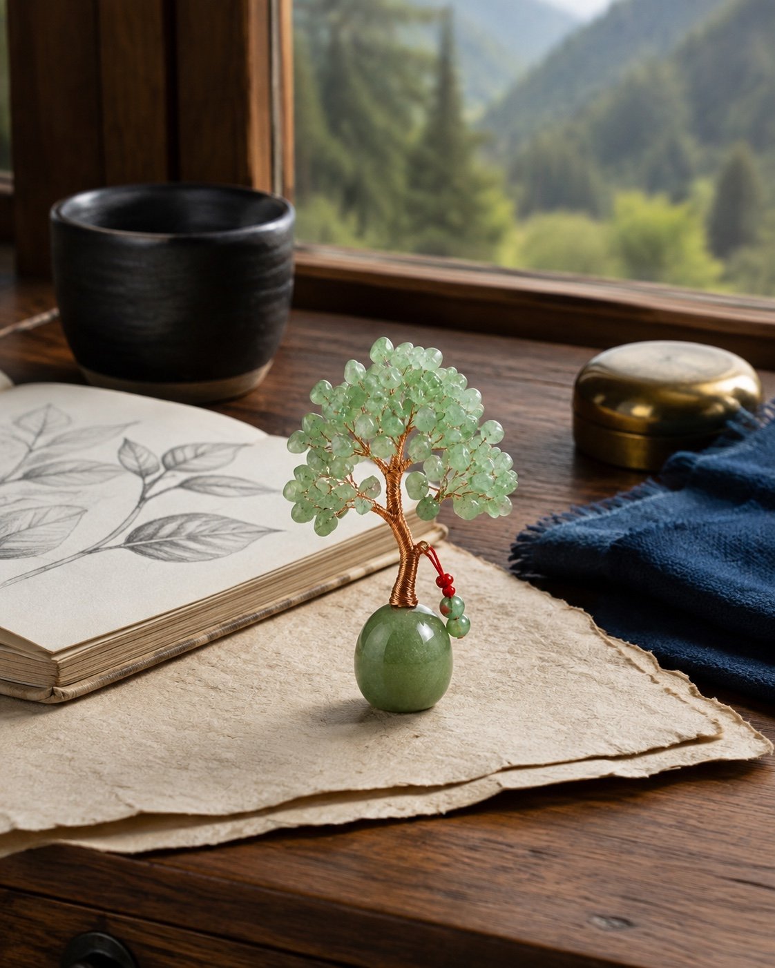 Green aventurine abundance desk charm on a study table