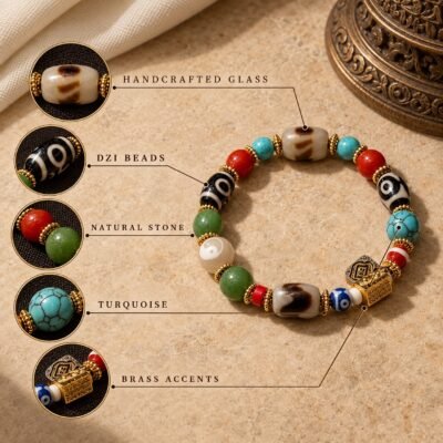 Turquoise & Earth-Red Himalayan Dzi Protection Bracelet