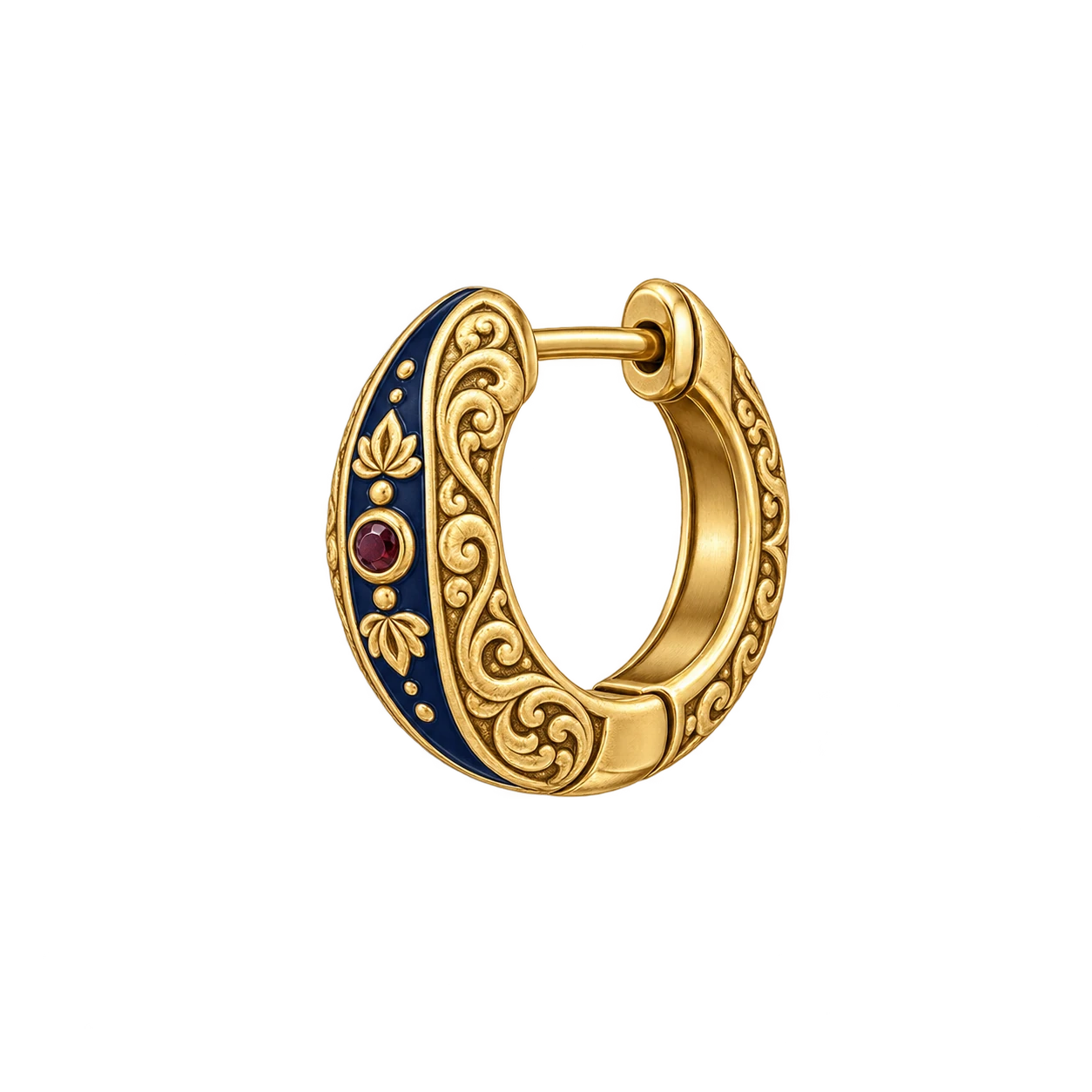 Ornamental Tibetan-inspired huggie earring silhouette