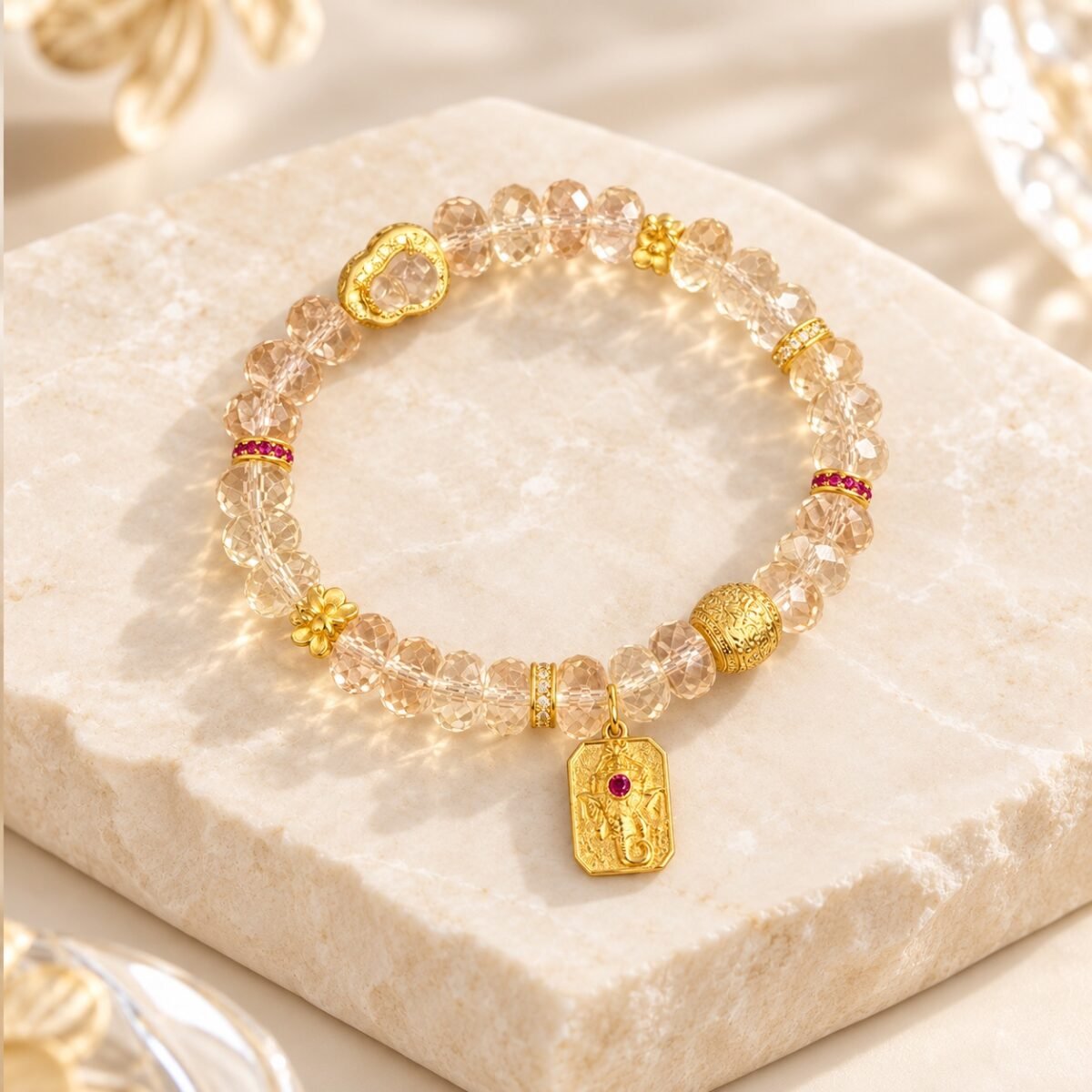 lemon-citrine-wealth-balance-bracelet-01-main-v3 Lemon Citrine Wealth Balance Bracelet with gourd detail and gold-tone charm