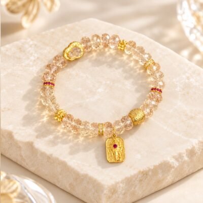 lemon-citrine-wealth-balance-bracelet-01-main-v3 Lemon Citrine Wealth Balance Bracelet with gourd detail and gold-tone charm