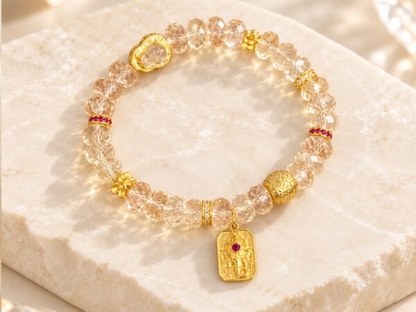 Lemon Citrine Wealth Balance Bracelet with gourd detail and gold-tone charm