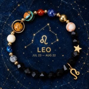 Leo Zodiac Bracelet with glossy black faceted natural-stone beads