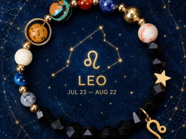 Leo Zodiac Bracelet with glossy black faceted natural-stone beads