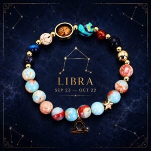 Libra Planetary Bracelet with sky-blue, cream, and pale marbled natural-stone beads
