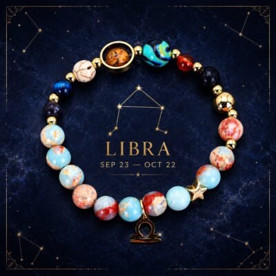 Libra Planetary Bracelet with sky-blue, cream, and pale marbled natural-stone beads