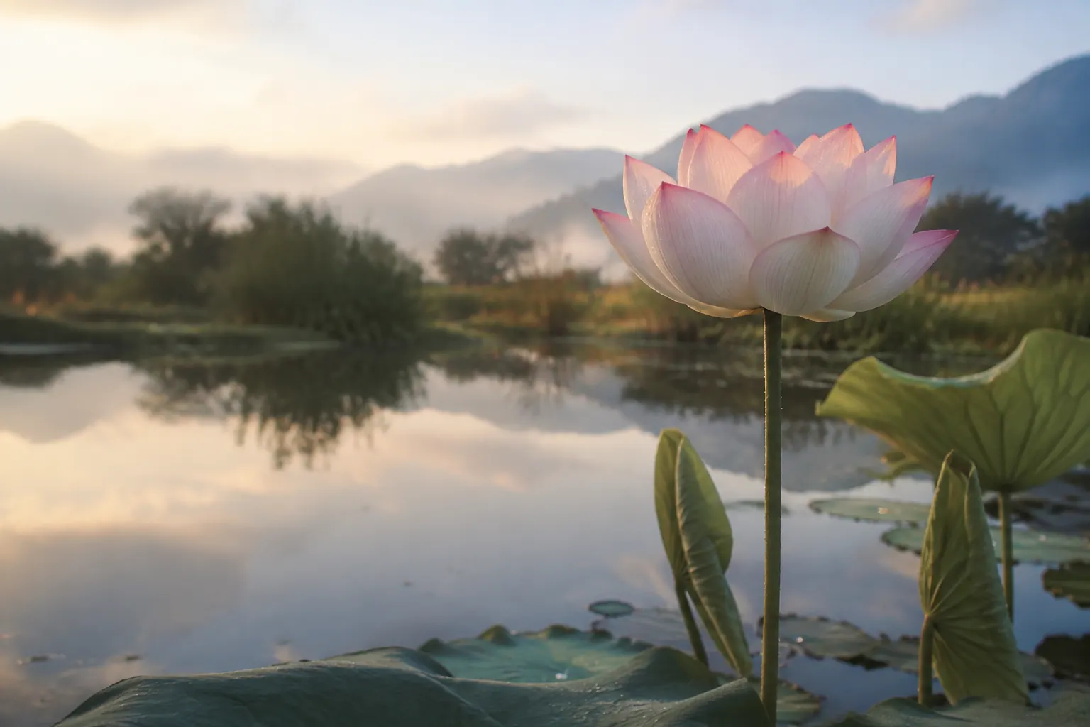 Lotus beside a mountain pond