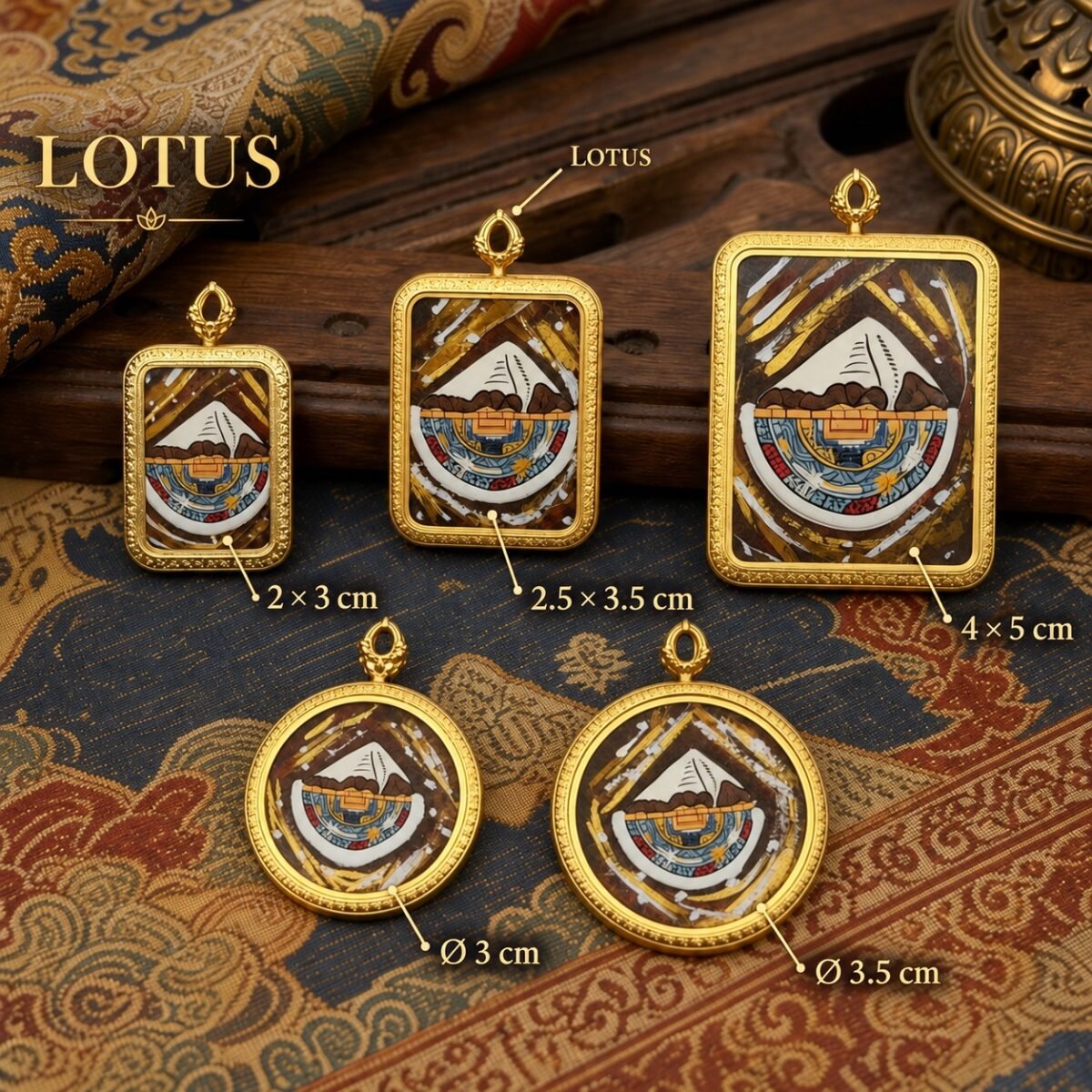 lotus-size-guide Hand-Painted Mount Kailash Thangka Pendant