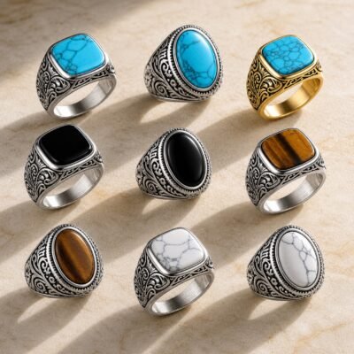 Men's Ornate Turquoise & Stone Signet Ring