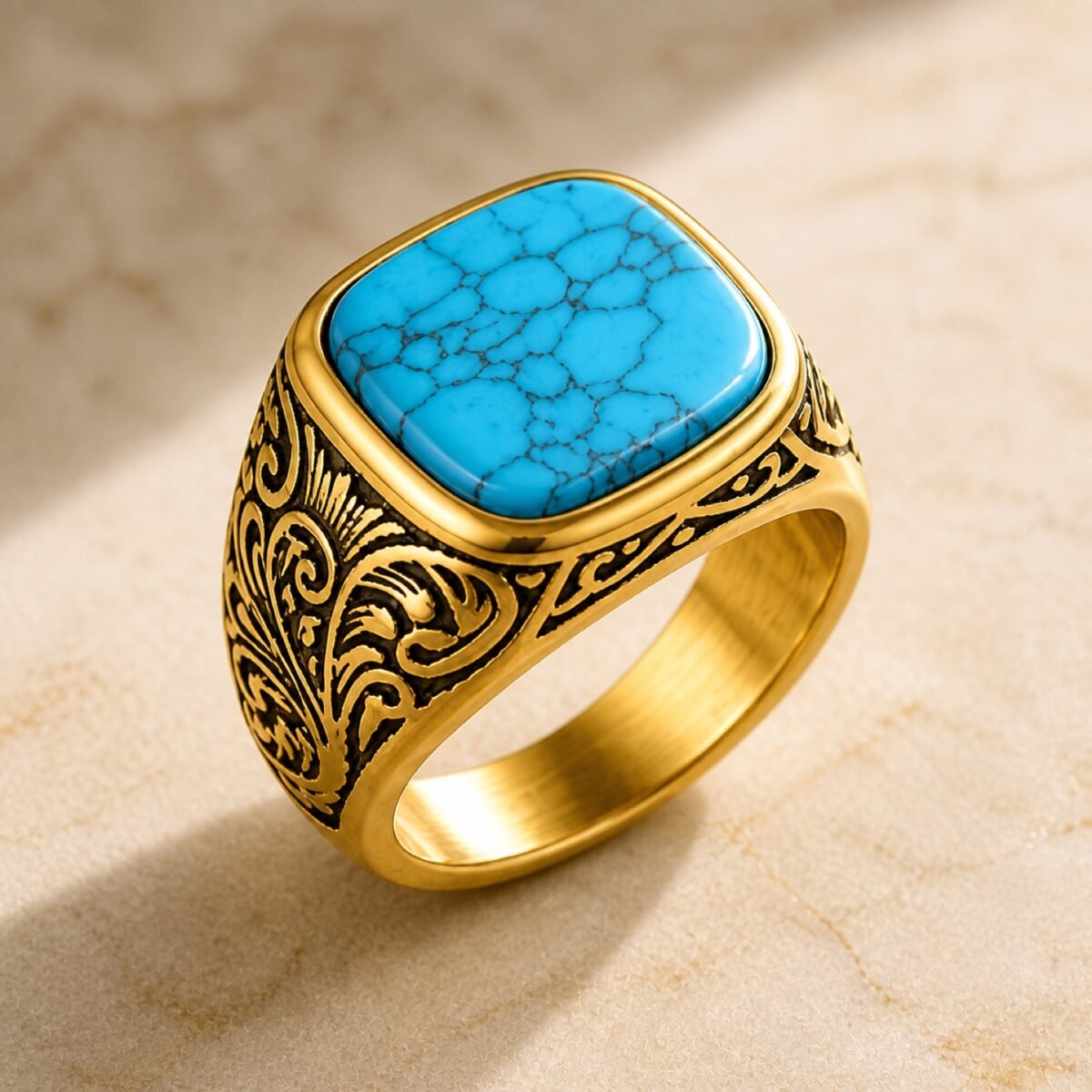 Men's Ornate Turquoise & Stone Signet Ring