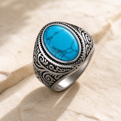 Men's Ornate Turquoise & Stone Signet Ring