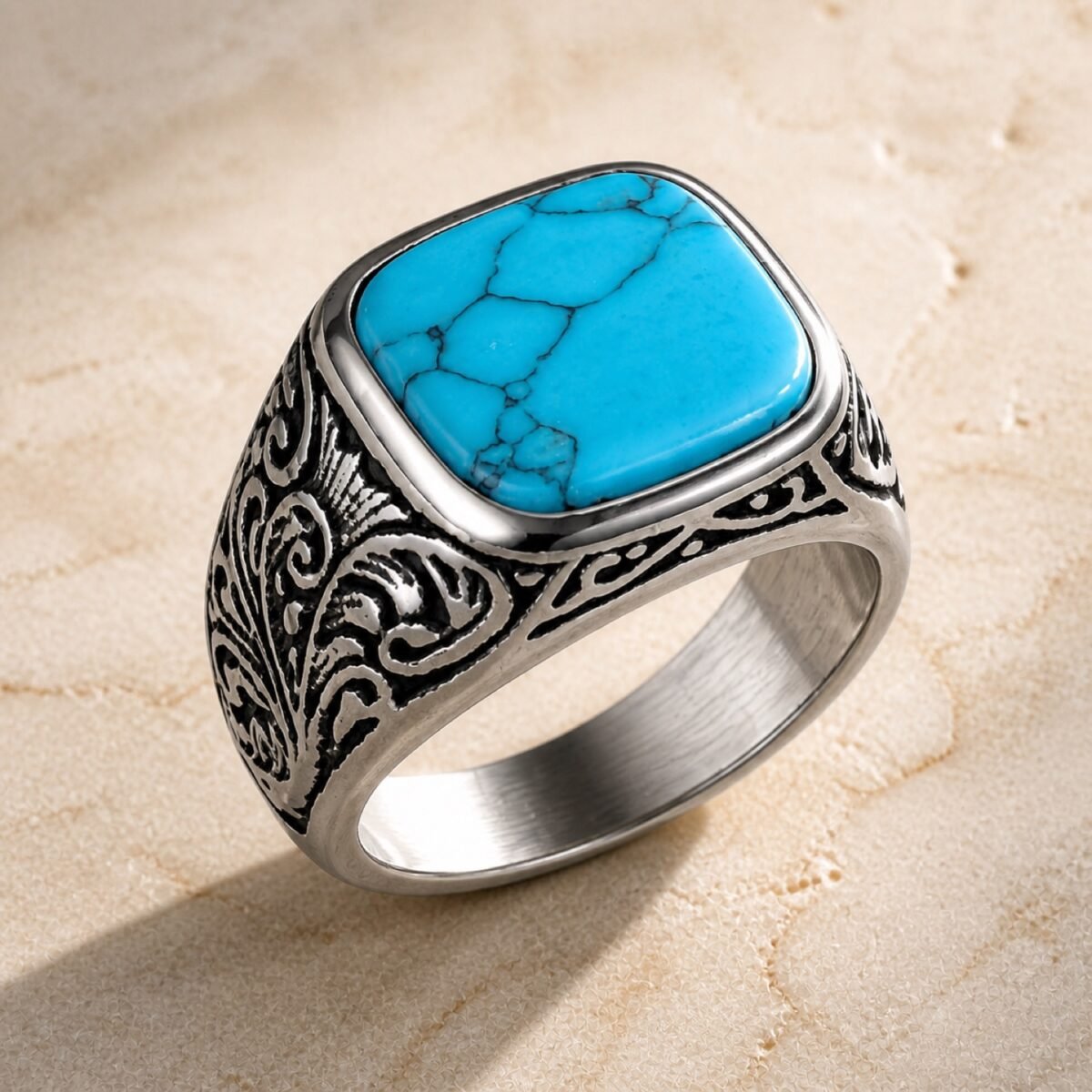Men's Ornate Turquoise & Stone Signet Ring