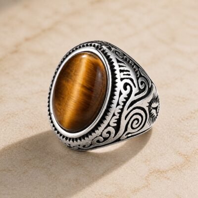 Men's Ornate Turquoise & Stone Signet Ring