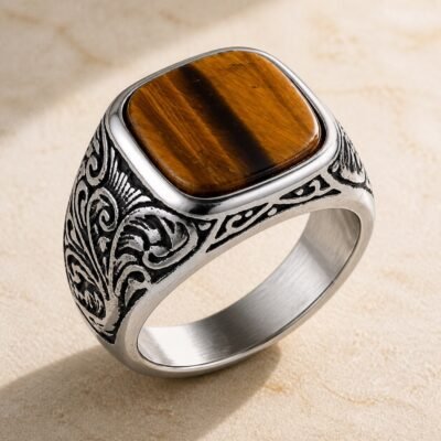 Men's Ornate Turquoise & Stone Signet Ring