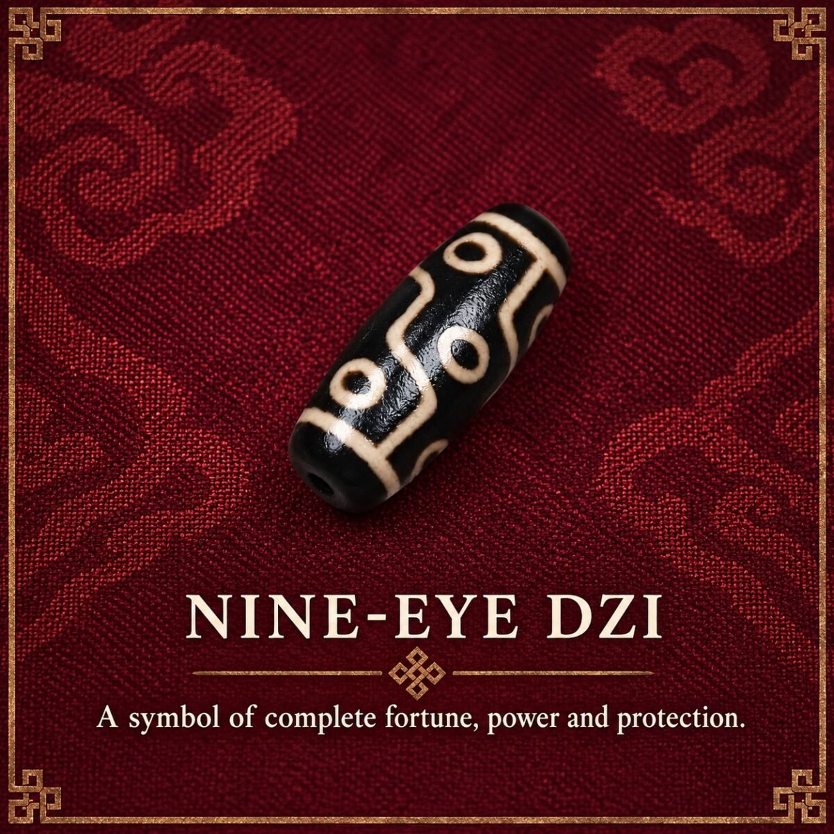 nine-eye-dzi-v2 Tibetan Dzi Bead for DIY Mala — 20 Sacred Motifs