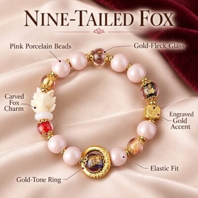 Pink Porcelain Nine-Tailed Fox Love Luck Bracelet