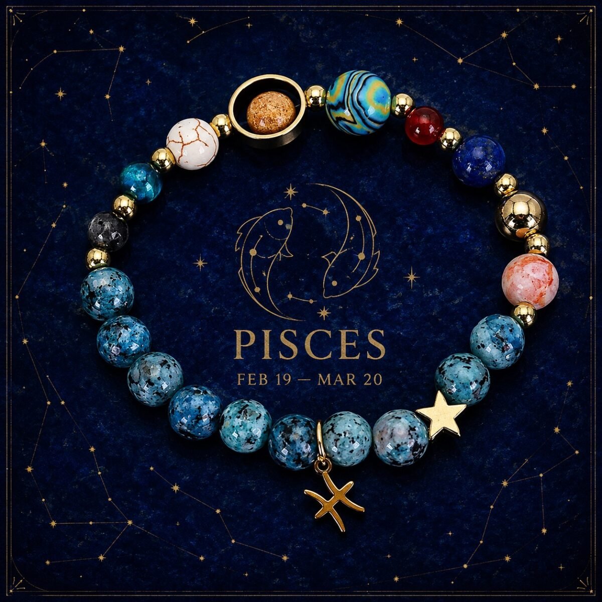 Pisces Blue Horizon Zodiac Stone Bracelet