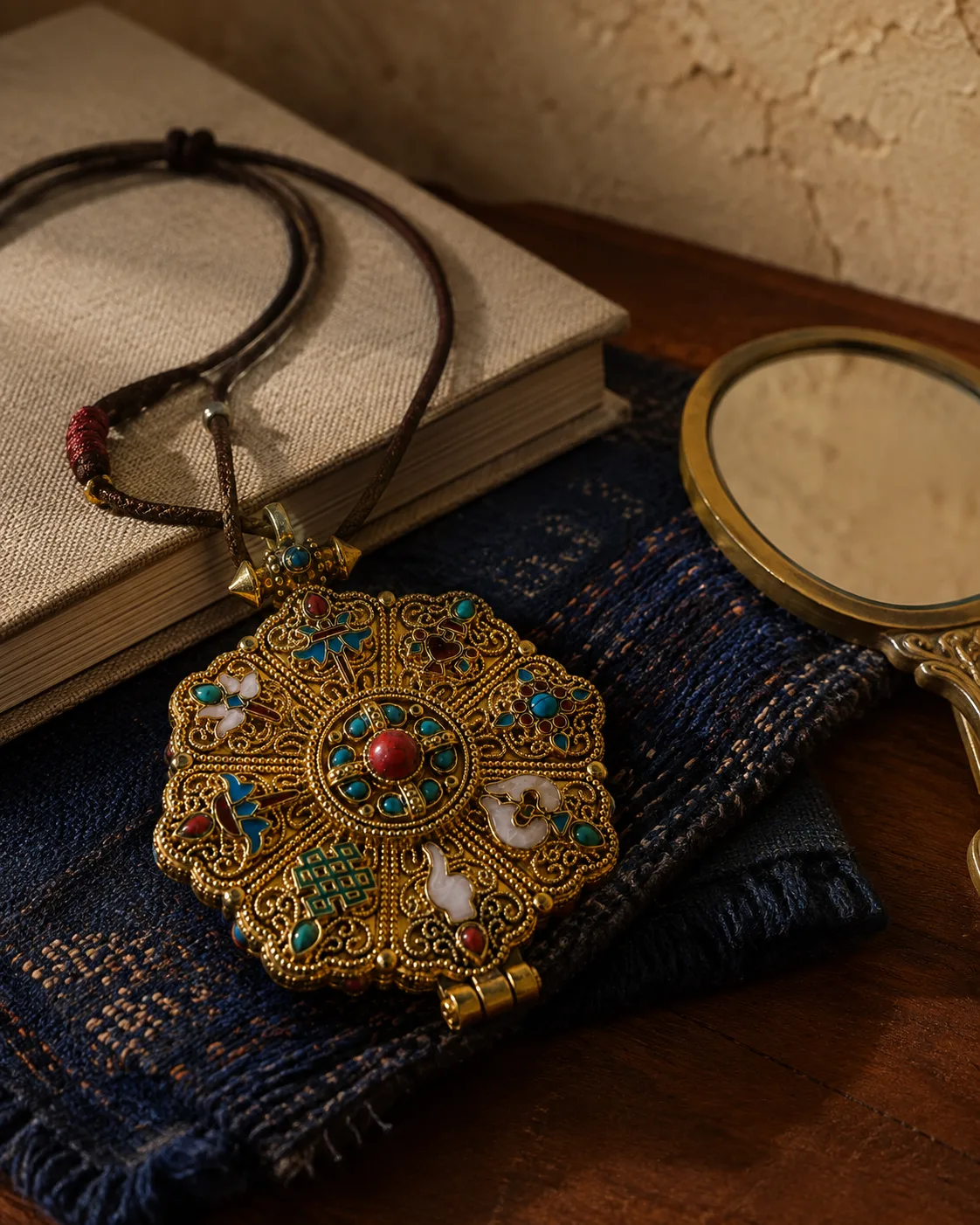 Prayer box locket in a quiet editorial setting