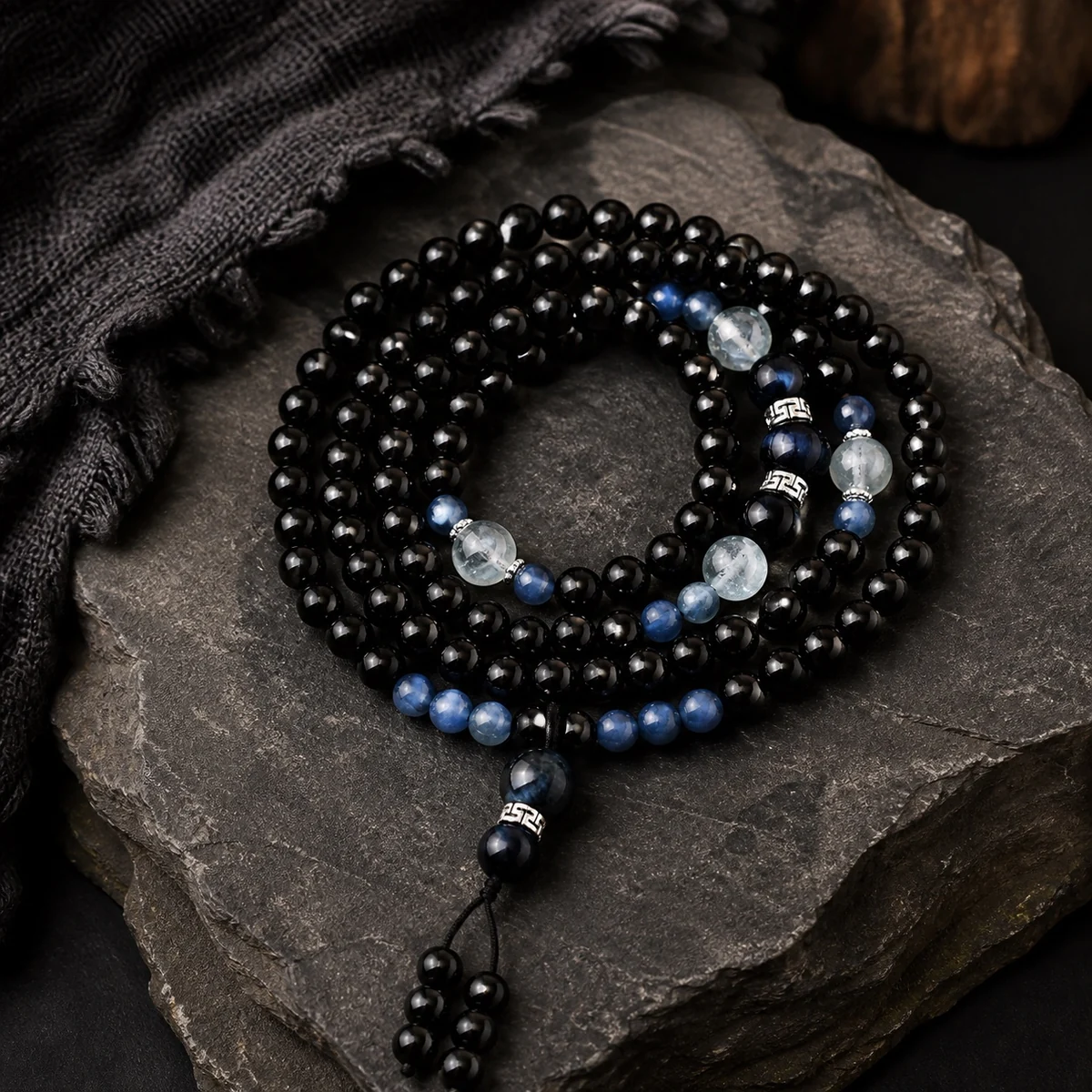 Black obsidian 108 bead mala
