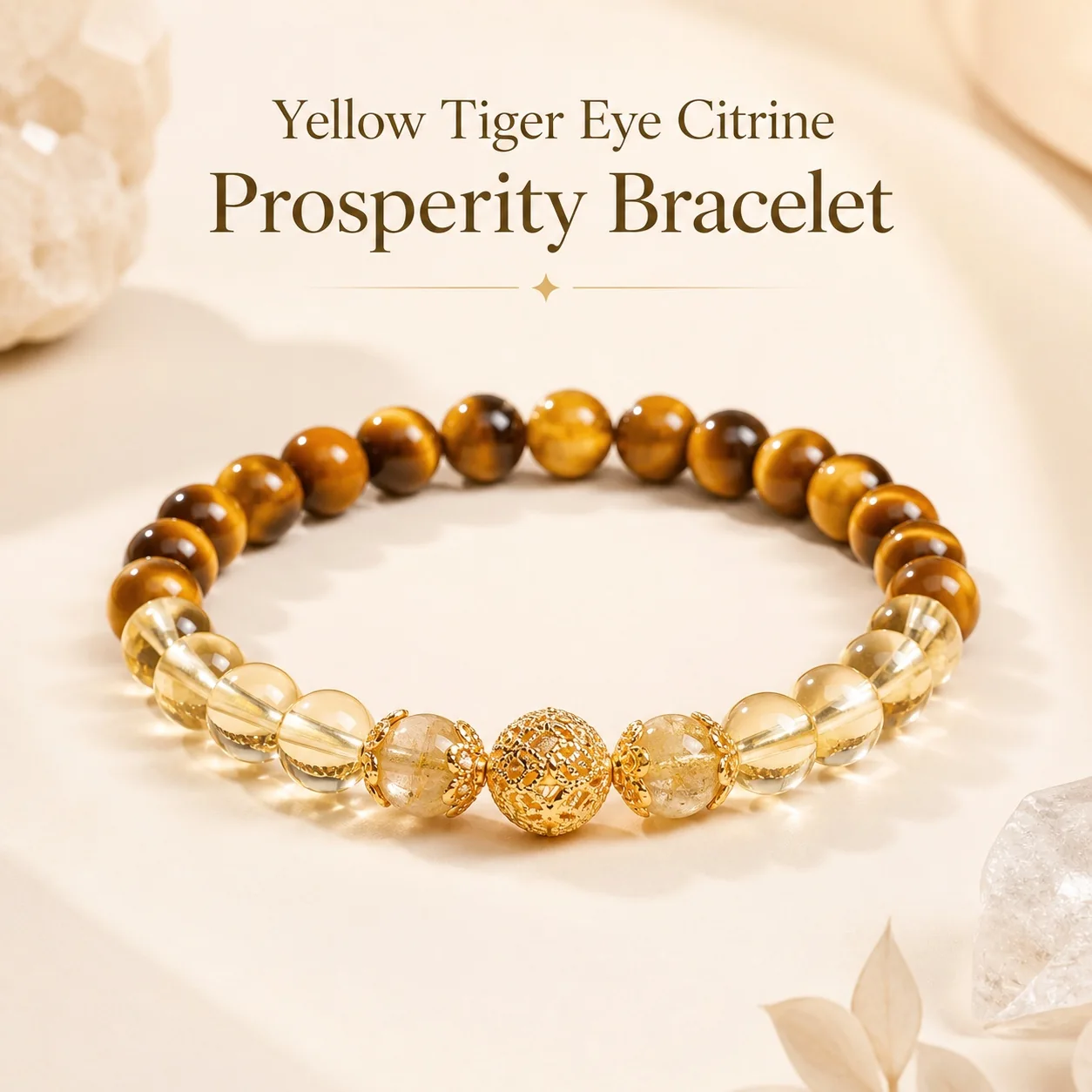 Yellow Tiger Eye Citrine Prosperity Bracelet with honey-brown and golden beads