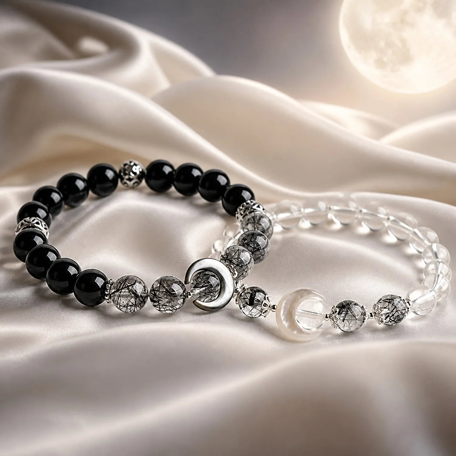 Moonlit Yin Yang Couple Crystal Bracelet Set