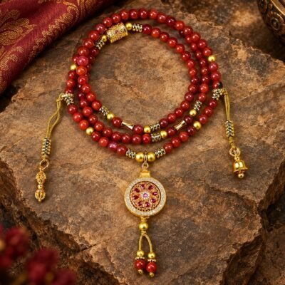 Red Agate Mandala Pendant Mala