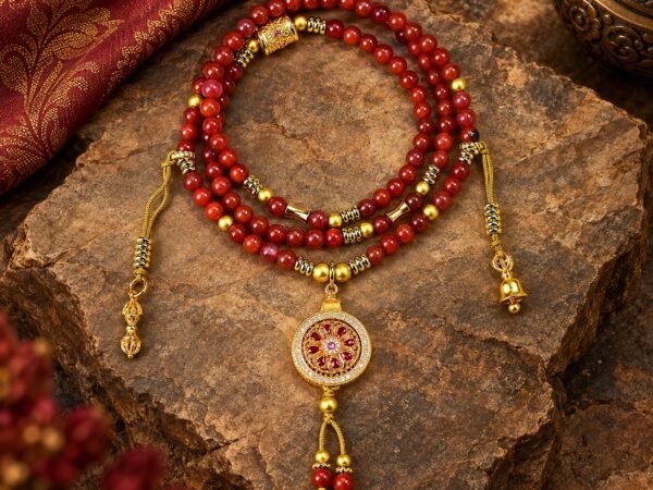 Red Agate Mandala Pendant Mala