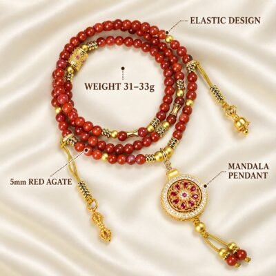 Red Agate Mandala Pendant Mala