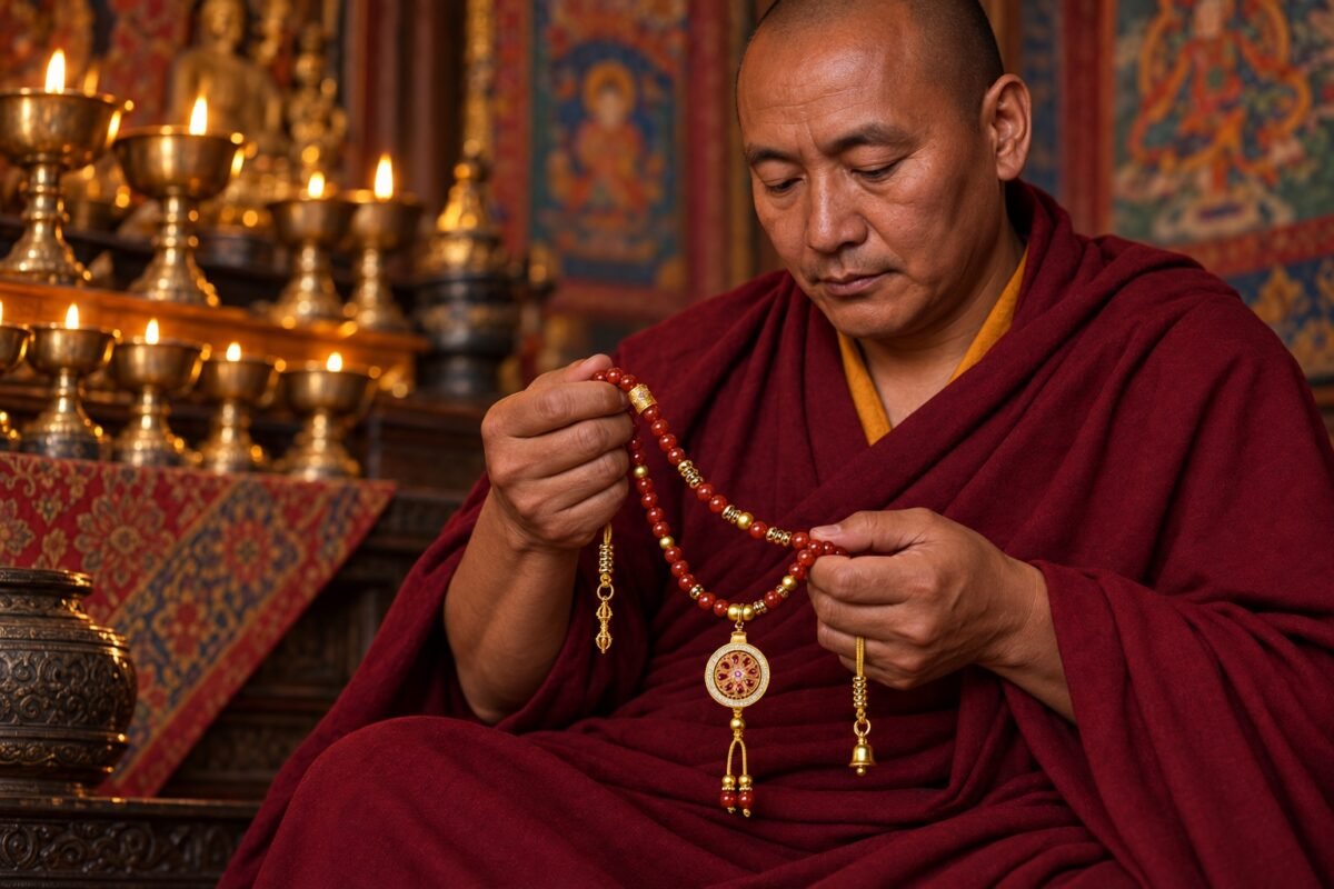 Red Agate Mandala Pendant Mala