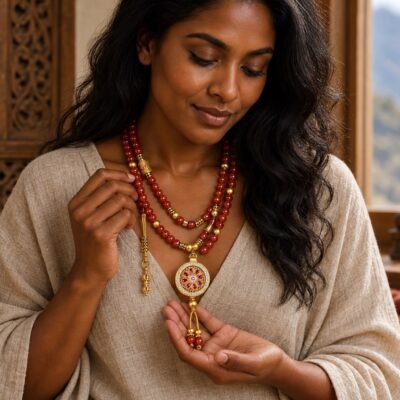 Red Agate Mandala Pendant Mala