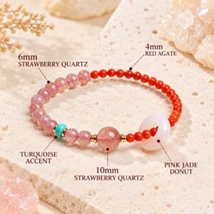Red Agate Strawberry Quartz Vitality Bracelet - Single Loop · 6mm
