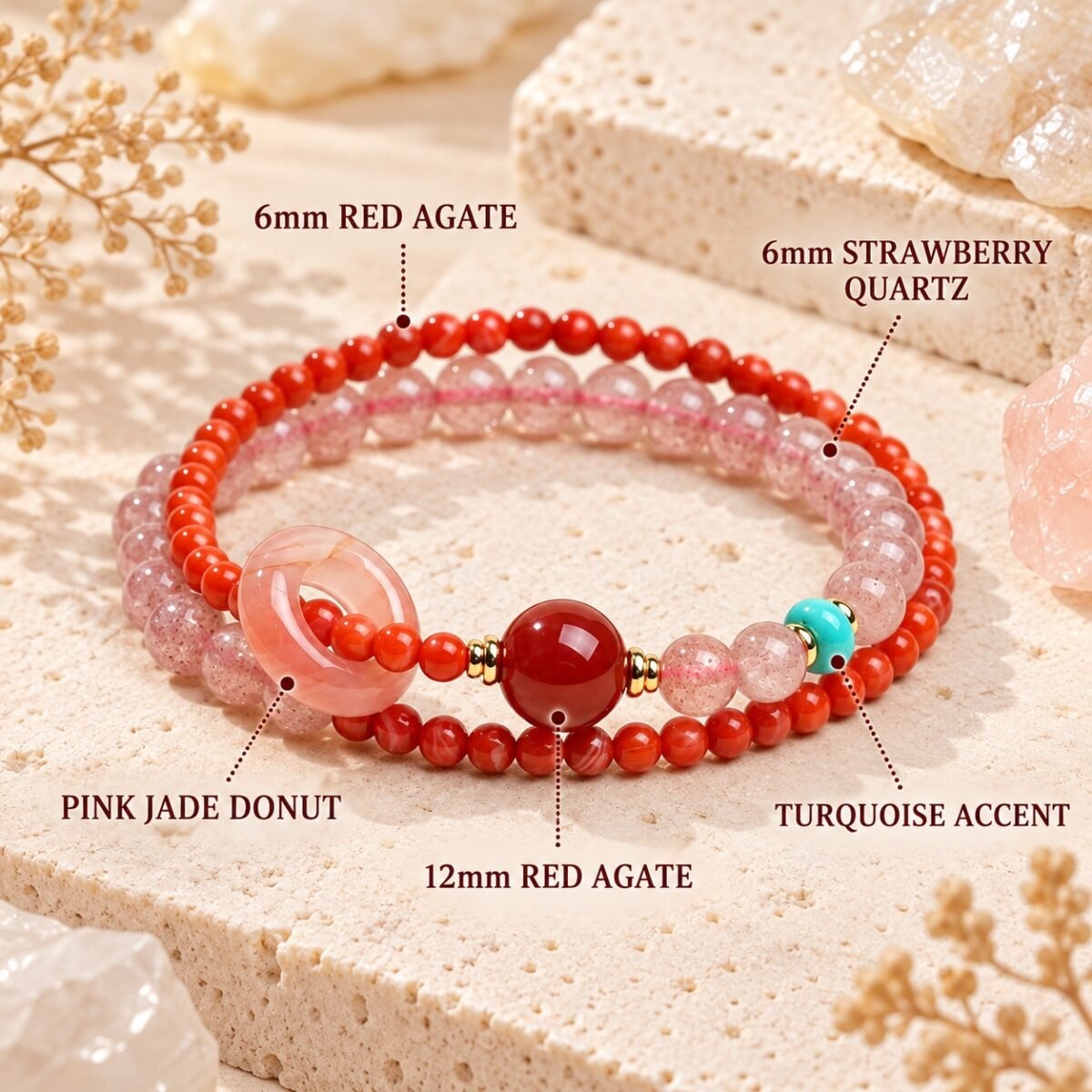 Red Agate Strawberry Quartz Vitality Bracelet