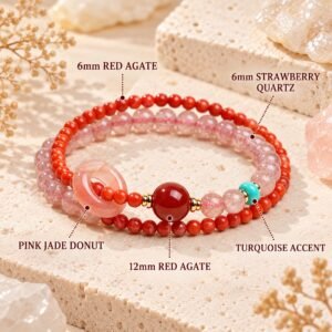 Red Agate Strawberry Quartz Vitality Bracelet - Double Loop · 6mm