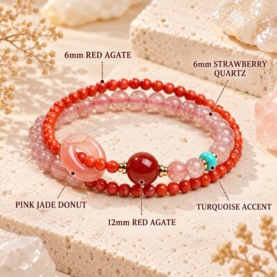 Red Agate Strawberry Quartz Vitality Bracelet