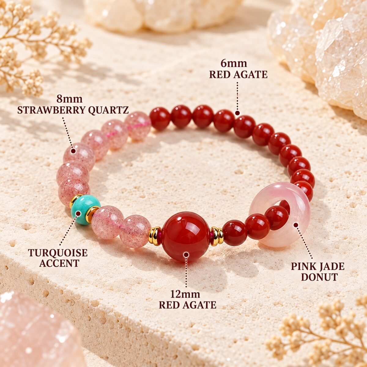Red Agate Strawberry Quartz Vitality Bracelet