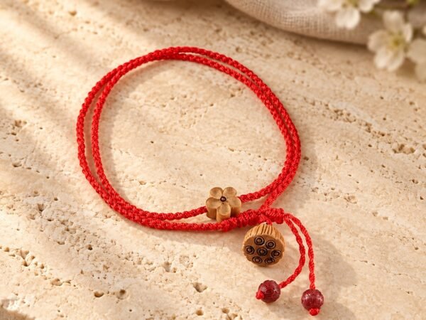 Red Cord Good Luck Peach Blossom Anklet