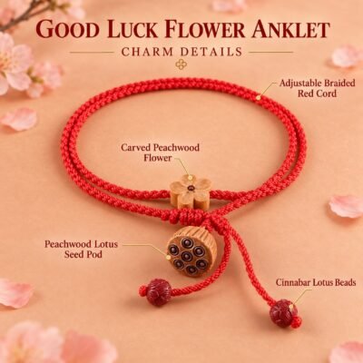 red-cord-good-luck-flower-anklet-04-accessories Red Cord Good Luck Peach Blossom Anklet