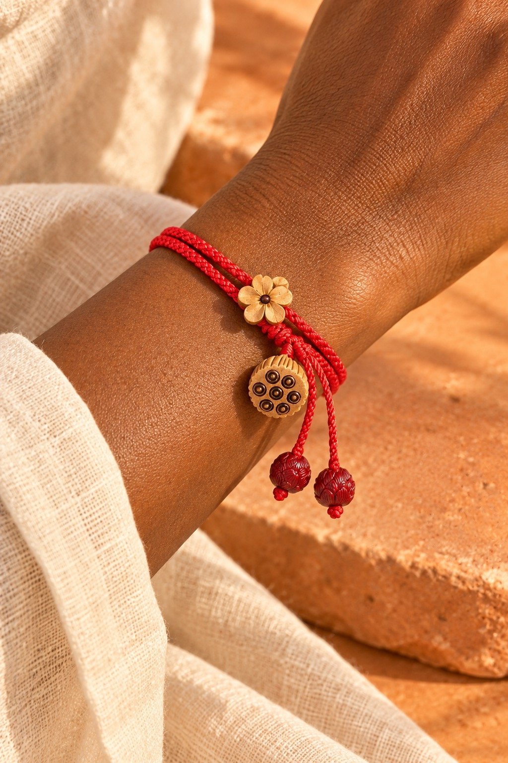 Red Cord Good Luck Peach Blossom Bracelet