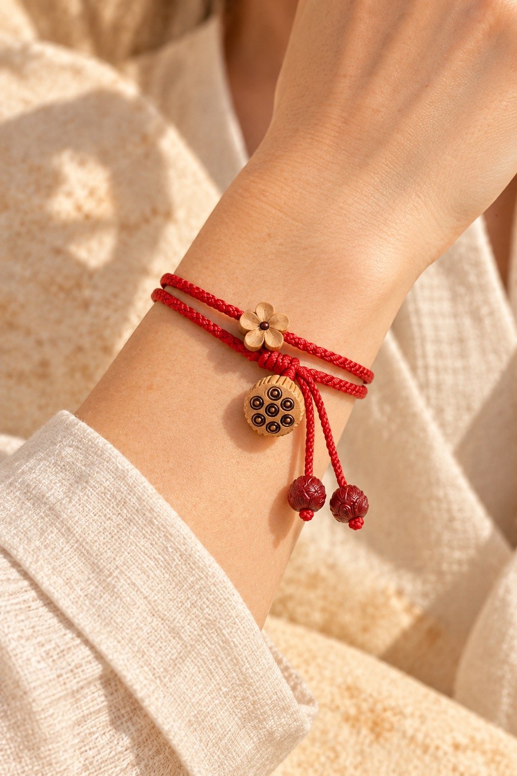 Red Cord Good Luck Peach Blossom Bracelet
