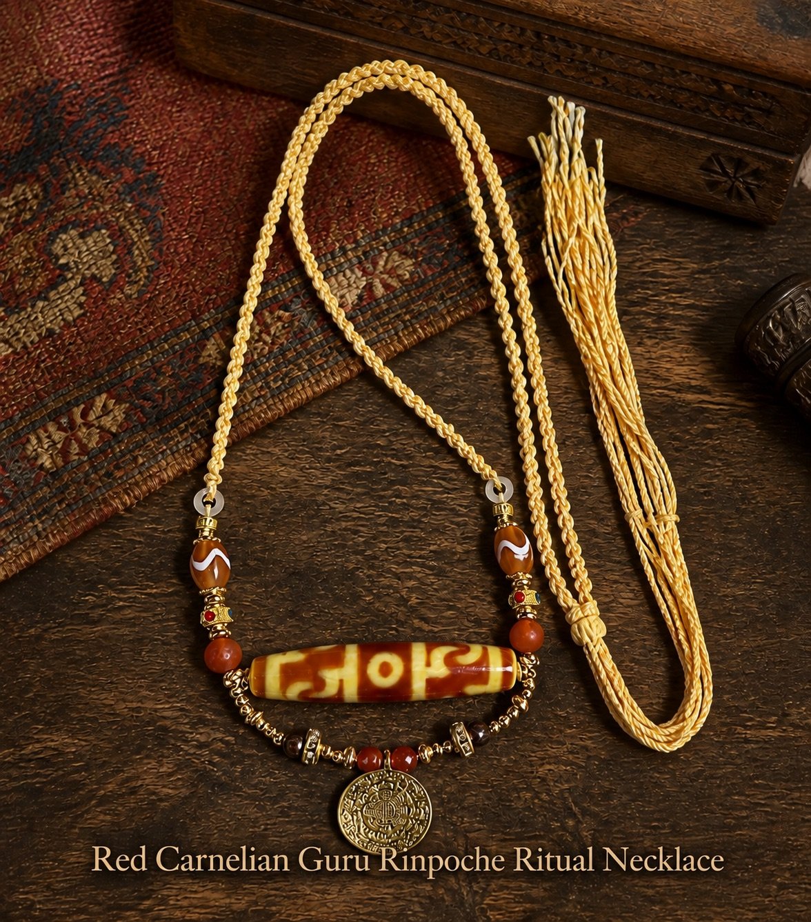 Red-Gold Guru Rinpoche Ritual Dzi Necklace